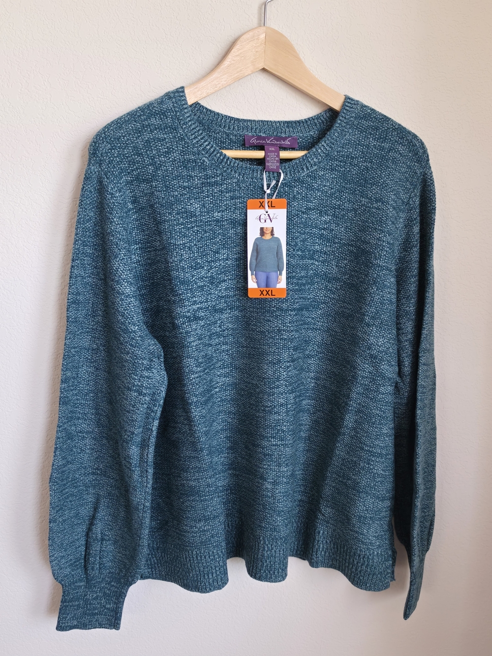 Gloria Vanderbilt Knit Green Teal Crewneck Sweater NWT XXL